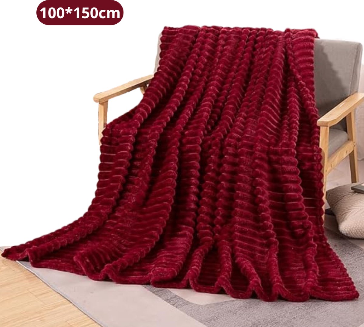 Bovista Knuffeldeken - Pluche - Deken - Wollen - Dekentje - Fleece - Plaid - Bank Deken - 1 Persoons - Rood