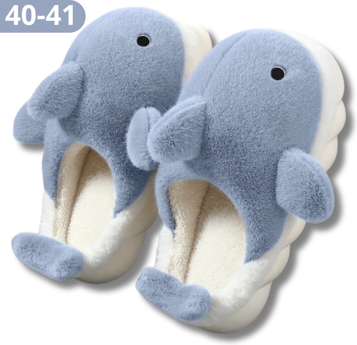 Bovista Pantoffels - Sloffen - Slippers - Warme Pantoffels - Dames - Heren - Pluche - Maat 39 En 40 - Haai - Blauw