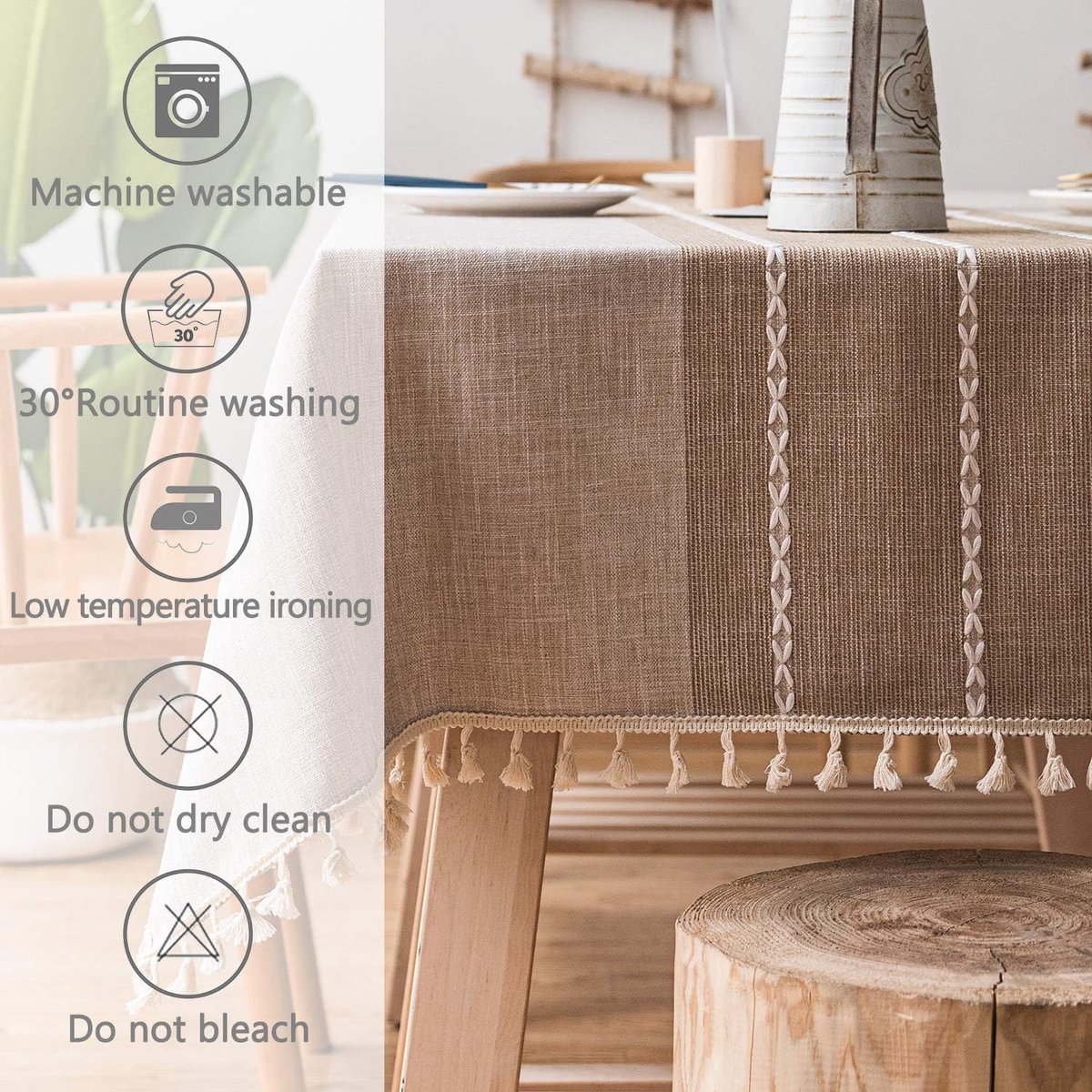 Luvetrex ® Modern Elegante Rechthoekige Tafelkleed Linnen en Katoen Wasbaar - 140 x 260 cm - Khaki