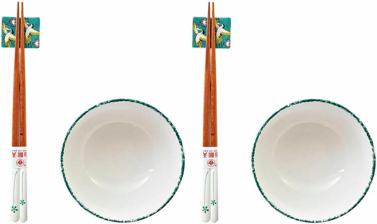 Sushi set 6-delige porselein houten servies - 25 x 25 x 65 cm - groen kunststof