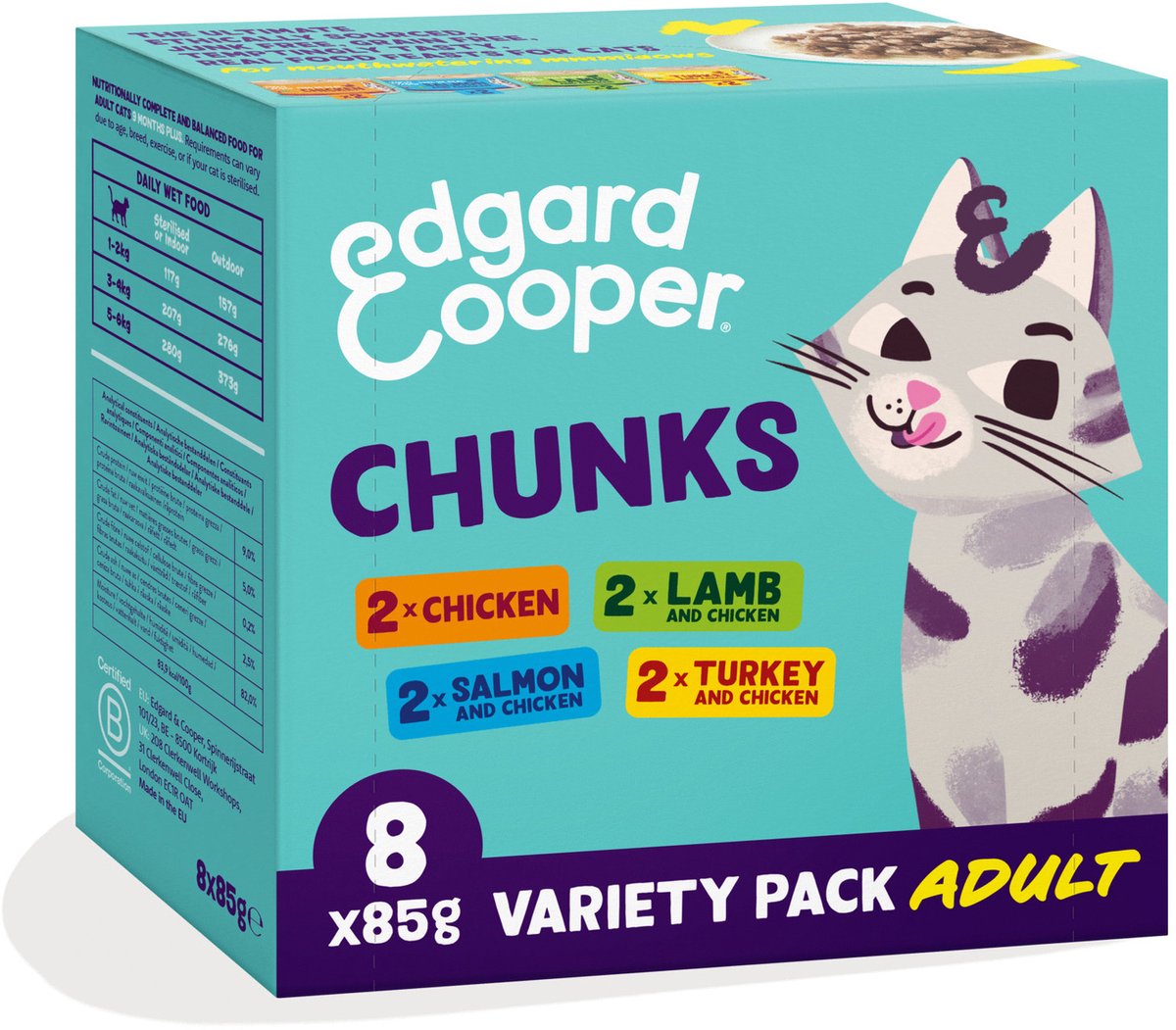 Edgard & Cooper Multipack Stukjes in saus - Kattenvoer - Kip - Lam - 0,008 kg