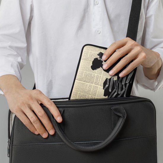 kwmobile Universele Cover voor eReader - Neopreen hoesje Meisje met boeken design zwart / beige van Merkloos — afbeelding 2