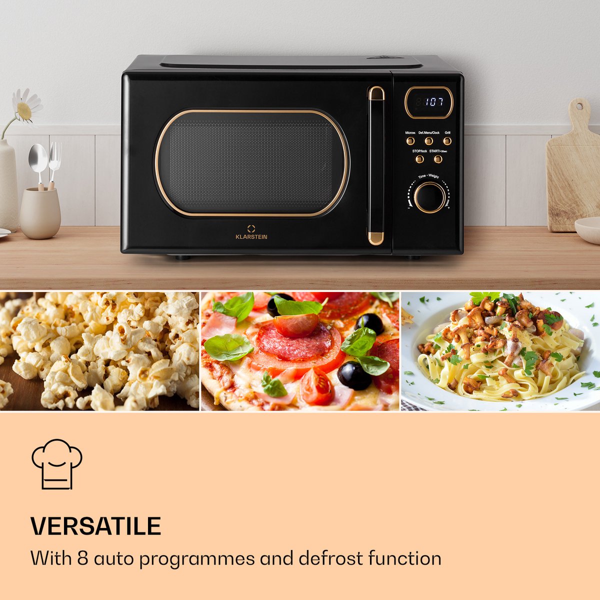 Klarstein Magnetron met Grill, 800 W, 20 Liter, 3-in-1 RVS Zwart, Met Ontdooien en Pizzafunctie, Draaiplateau, Compact thumbnail 5