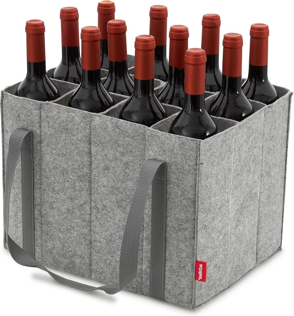Flessentas 12 vakken - Voor 15 literflessen - Vilt - Gerecycled - 36cm x 27cm x 27cm