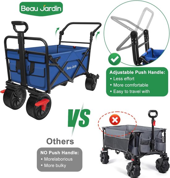 Opvouwbare Camping Trolley met Rem - 220KG Capaciteit, All Terrain Wagon Voor Buitenactiviteiten van Toolland — afbeelding 3