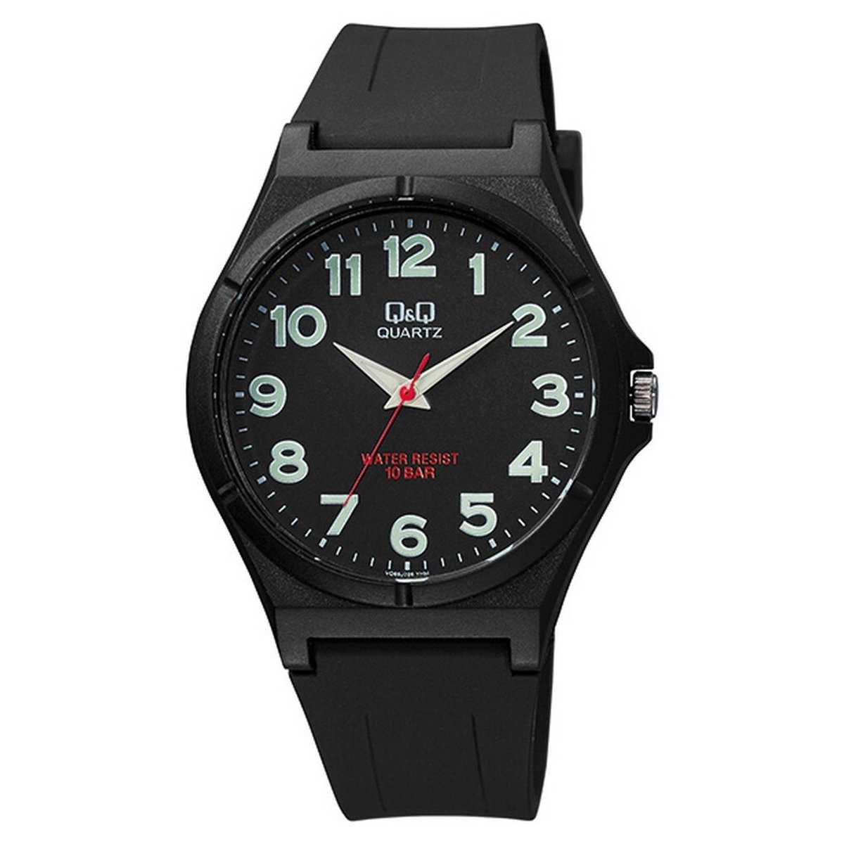 QQ VQ66J024Y - Horloge - Polshorloge - Analoog - Mannen - Heren - Plastic band - Overig - Kunststof - Cijfers - Zwart