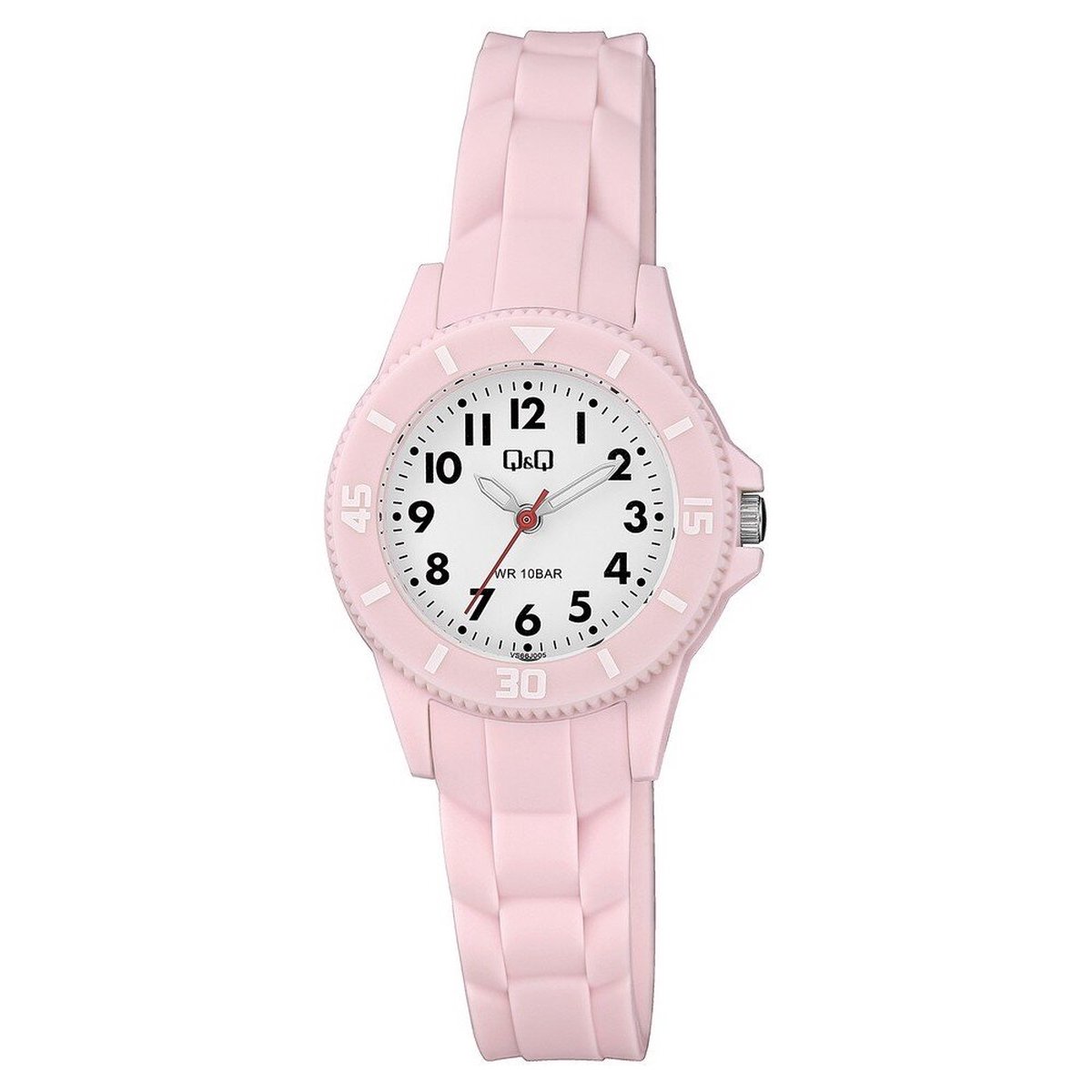 QQ VS66J005Y - Horloge - Sport - Analoog - Dames - Vrouwen - Kinderen - Unisex - Plastic band - Rond - Cijfers - Kunststof - Roze - Wit - 10 ATM