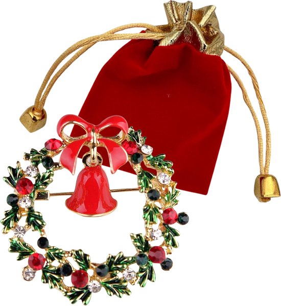 Broche de Noël avec la guirlande de Noël et la cloche de Noël - avec strass