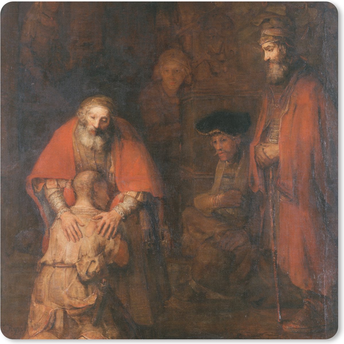 Muismat 20x20 cm - Mousepad Terugkeer van de verloren zoon - Rembrandt van Rijn - Muismatten