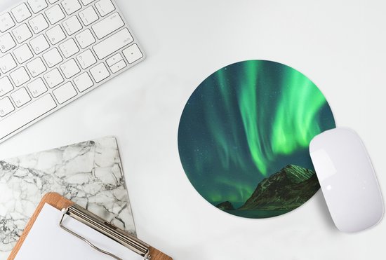 Muismat rond 20x20 cm - Mousepad Noorderlicht - Sterrenhemel - Noorwegen - Ronde muismatten