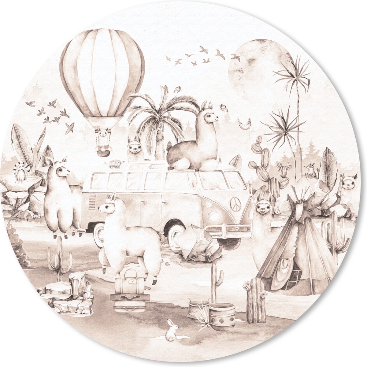 Muismat rond 40x40 cm - Mousepad Kinderen - Alpaca - Dieren - Jongens - Meiden - Ronde muismatten