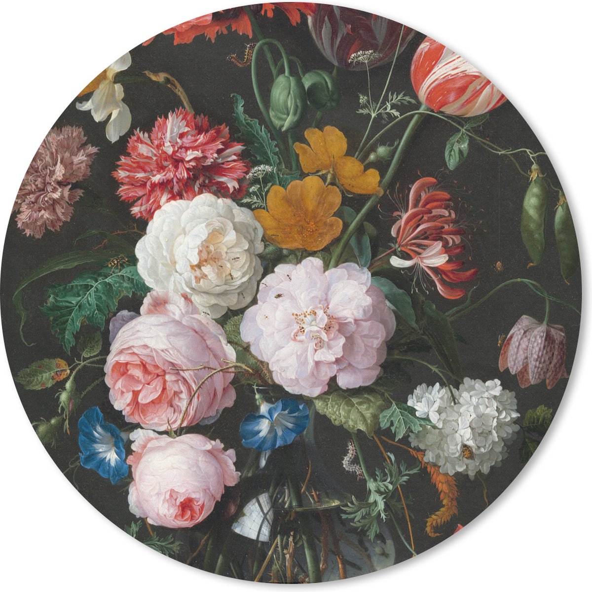 Muismat rond 20x20 cm - Mousepad Stilleven met bloemen in een glazen vaas - Schilderij van Jan Davidsz. de Heem - Ronde muismatten