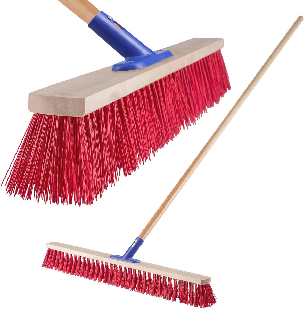 Goedkoopste Straatbezem met lange houten steel en nylon haren - Ideaal voor beton en asfalt, verkrijgbaar in verschillende maten