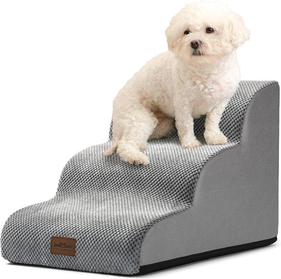 Trappen voor kleine honden, trappen voor hoge bedden, houten trap met 3 treden voor honden voor hoge bank, kattenleuning, uitgebalanceerde binnenhelling voor honden, antislip