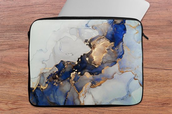 Housse pour ordinateur portable - Housse pour ordinateur portable - Blauw - Or - Imprimé marbré - Ordinateur portable - Natuursteen - Abstrait - 17 pouces