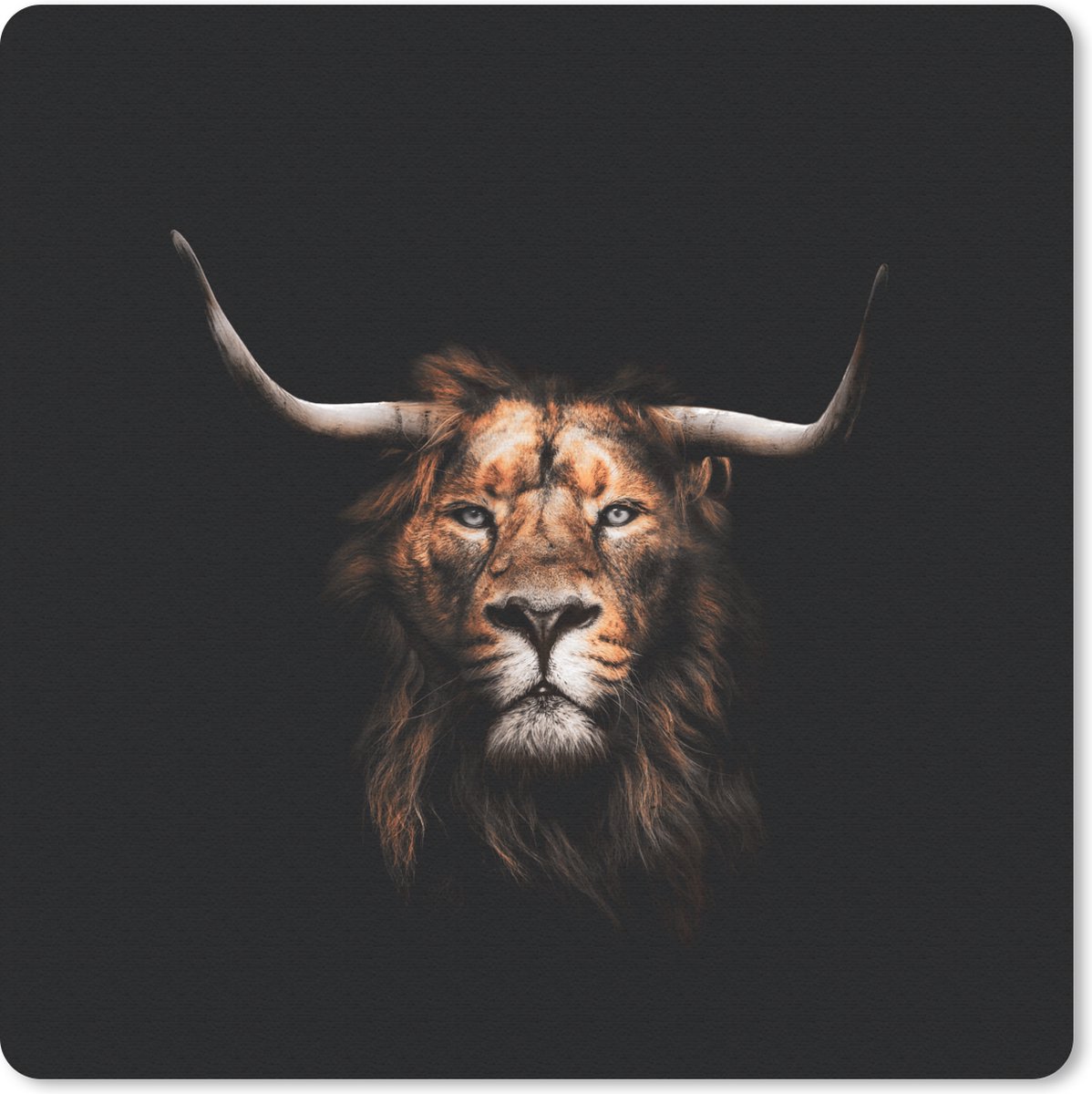 Muismat 20x20 cm - Mousepad Leeuw - Zwart - Vacht - Muismatten