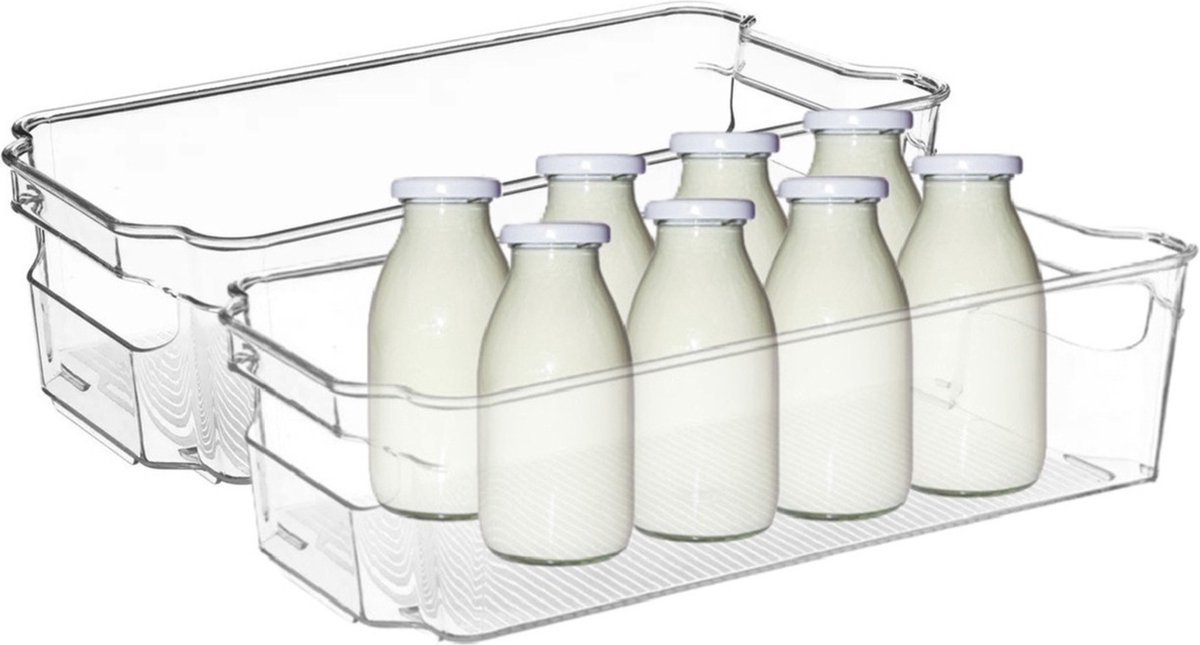 5Five Koelkast/keuken organizer mand/bak - 2x - transparant - kunststof - L31 x B15 x H9 cm - groente/fruit lade - 5 liter