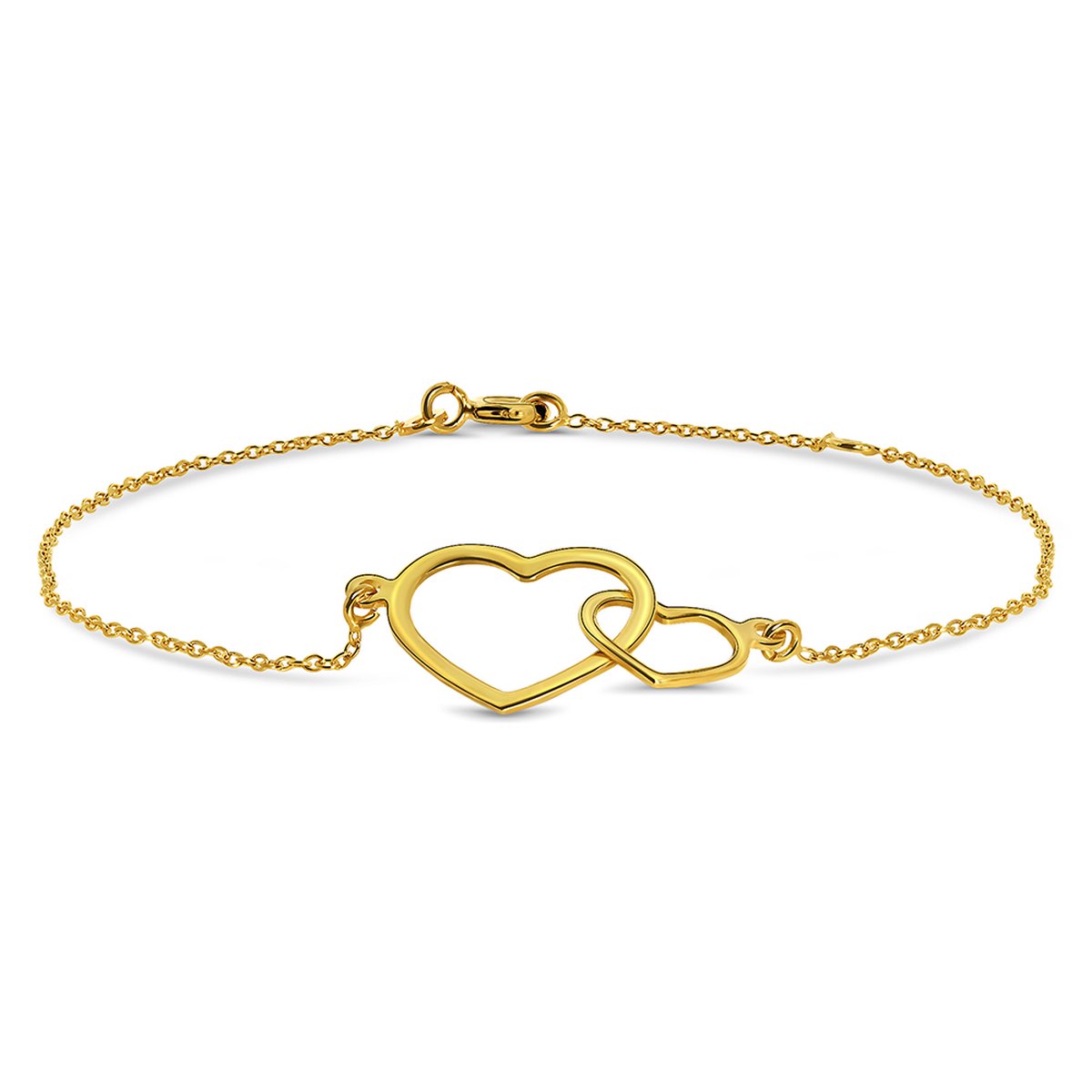 Miore Pure Armband Dames - 9 Karaat - Harten - Handgemaakte Schakelarmband - Kleur Geelgoud - 18 cm
