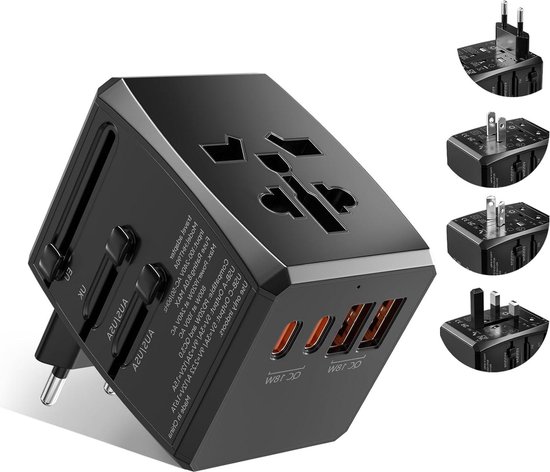 Wereldstekker Universele reisadapter met PD20W 2 USB 1 USB C en 1 AC-stopcontact - Reisstekker voor Duitsland VS Engeland Thailand Italië