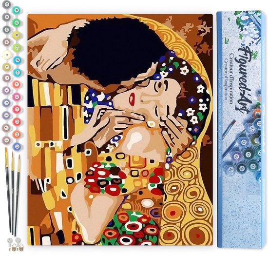 Figured'Art Schilderen op Nummer Volwassenen canvas Mooie kus - Handwerk acrylverf Kit DIY Compleet - 40x50cm zonder frame