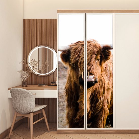 Sticker pour porte Scottish Highlander - Paysage - Vache - Marron - Animaux - Nature - 95x215 cm - Door Poster