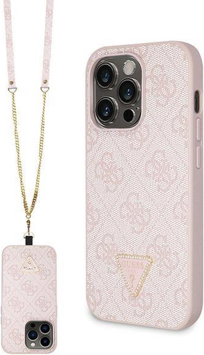 Guess 4G Triangle Crossbody Back Case - Geschikt voor Apple iPhone 15 Pro Max (6.7") - Roze