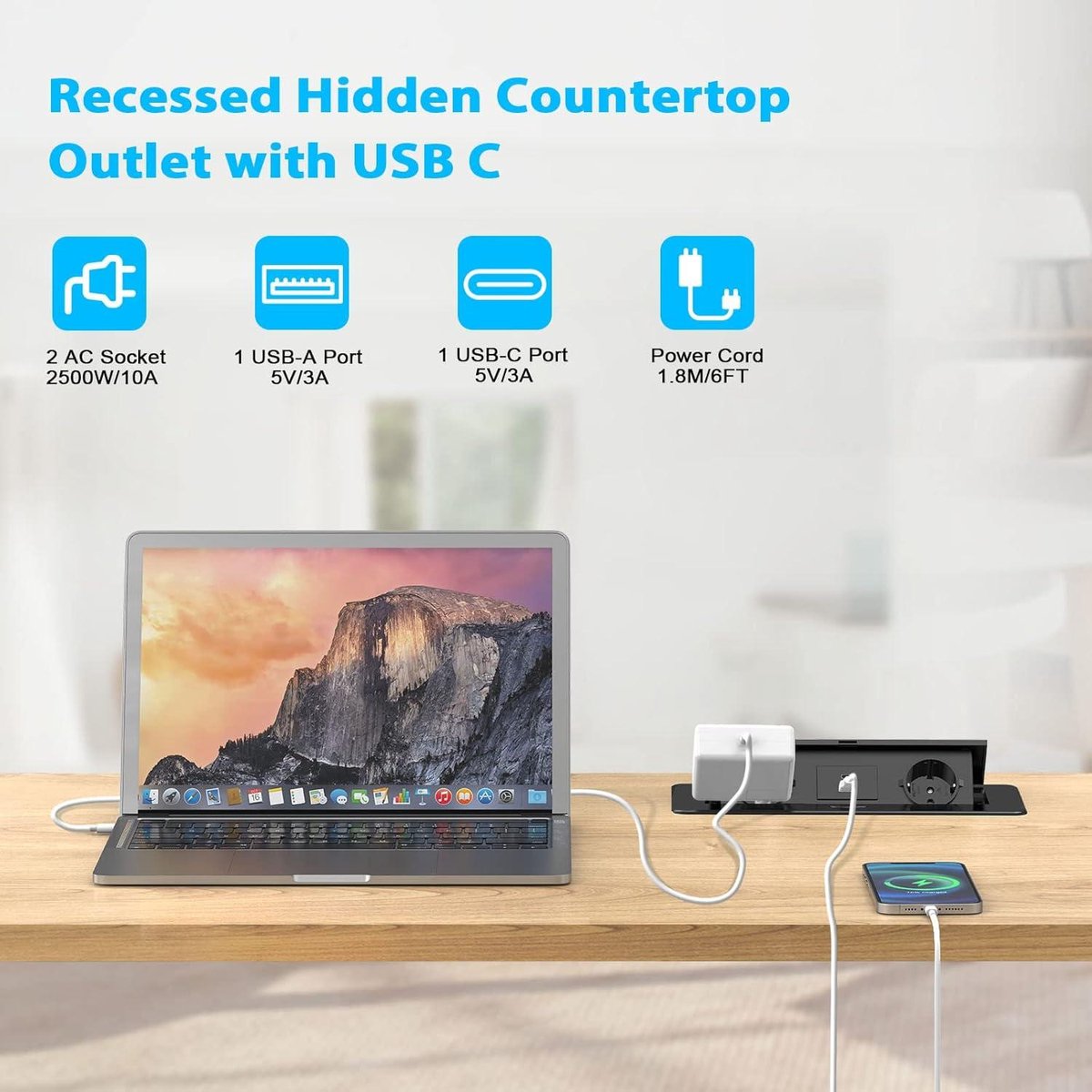 Gonine Desktop Power Tuit Met USB, Verborgen Stopcontact Desktoplaadstation Usb Stroomaansluitingen