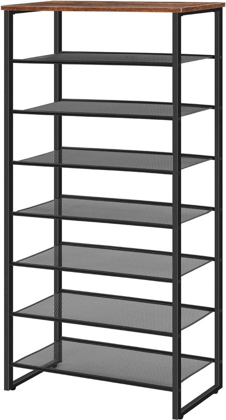 HOOBRO Schoenenrek, 6-laags schoenenkast, verstelbaar schoenenrek, schoen organisator, platte en kantelbaar, voor 18-24 paar schoenen, stal, voor gang, woonkamer, vintage bruin-zwart EBF16XJ01