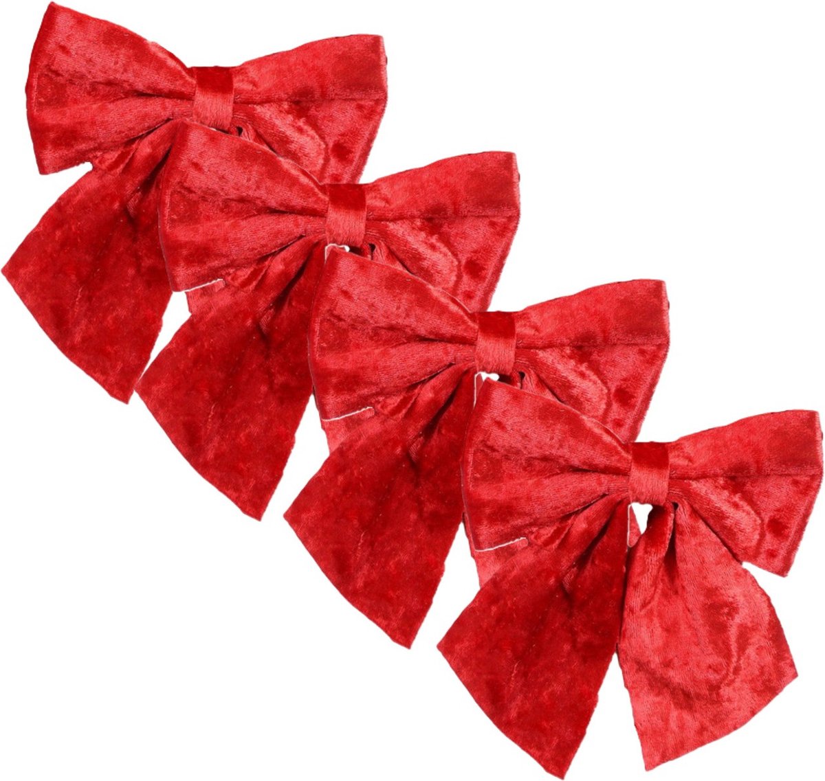 House of Seasons Kerst ornamenten strikken - 4x st - rood - 12 x 13 cm - kerstboomstrikjes