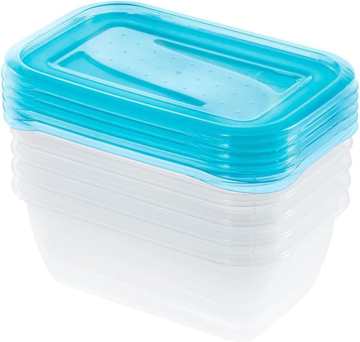 5-delige set vershoudbakjes - 5 x 0.5 liter - 155 x 105 x 6 cm - Fredo Fresh - doorzichtig blauw diepvriesdozen