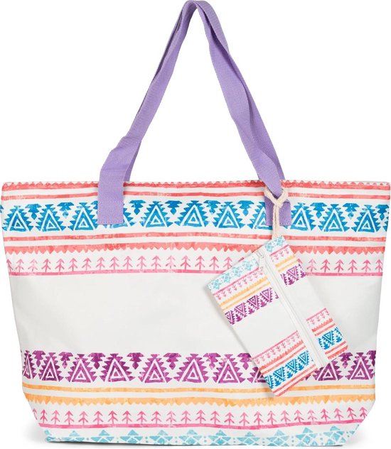 Sac de plage pour femme XXL motif aztèque Boho sac à bandoulière avec fermeture éclair avec cabas - 02012407 sac de plage avec fermeture éclair xl