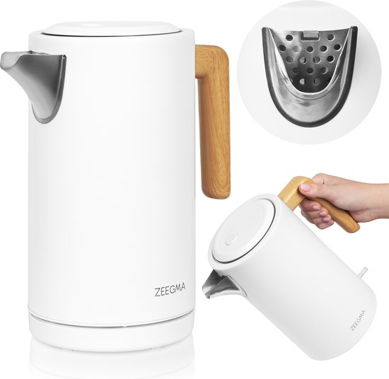 Zeegma Ketlee Wood - Bouilloire électrique - 2200 W - 1,7 litre - table de cuisson économe en énergie - acier inoxydable - facile à nettoyer