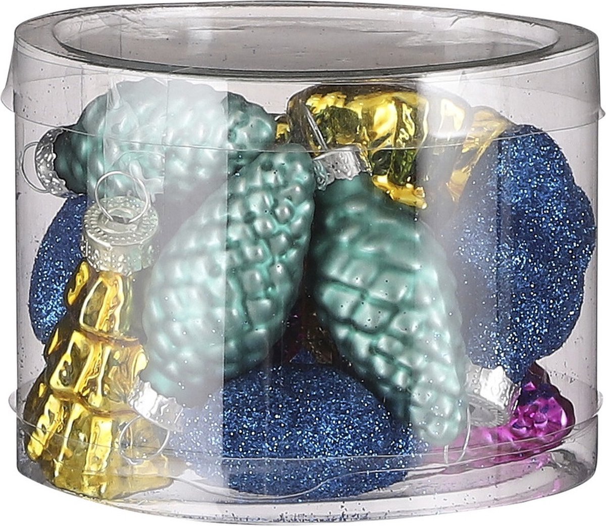House of Seasons 14x stuks glazen kersthangers dennenappels 9 cm kerstornamenten - Glazen ornamenten kerstversiering Multi