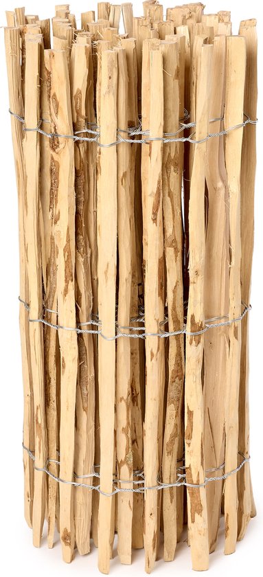 Houten Tuinhek – 6 Palen Ø8x120 Cm + 12 M Jutetouw – Onbehandeld – Voor Bloembedden En Afscheidingen