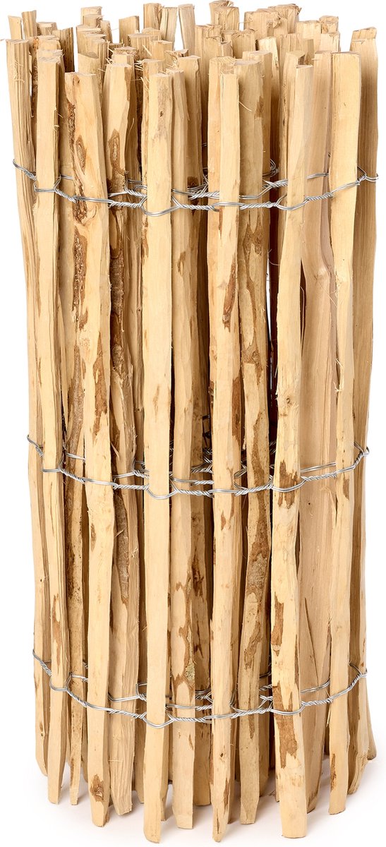 Garronda Tuinafscheiding met palen – 90 cm x 5 m - Hekwerk voor perken - Insteekhek - Rolborder - Houten Hek - Latafstand 3-5 cm – GD-MIS-Rollborder500