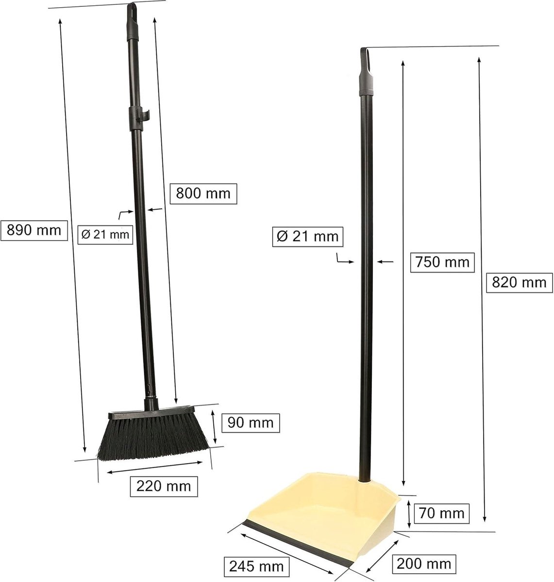 Goedkoopste Veegschep en bezemset - rechtop veegset met lange steel - voor binnen en buiten gebruik