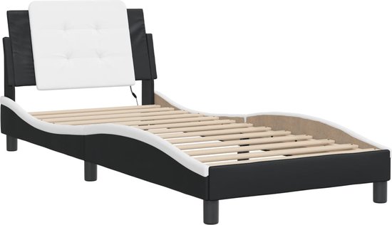 vidaXL - Bedframe - met - LED - zonder - matras - "Zadar" - zwart - en - wit - 90x200 - cm