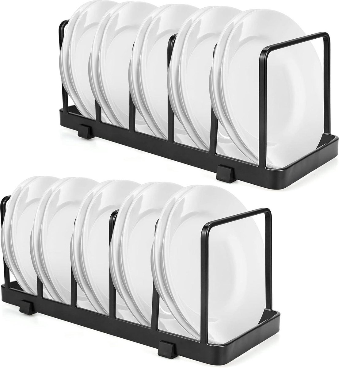 Goedkoopste Afdruiprek voor servies en bestek - Verticale afdruiprek met snijplankhouder - Droogrek voor borden en potten - Dekselhouder - Opbergrek voor platen - Afdruipkast (zwart, 2 stuks) bordenrek