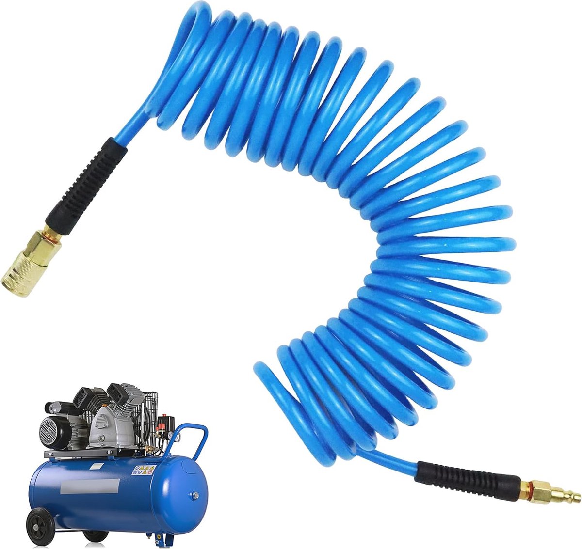 Persluchtslang 7,5 m - Flexibele PU Compressor Slang met Snelkoppeling en DN 7,2 Ventiel