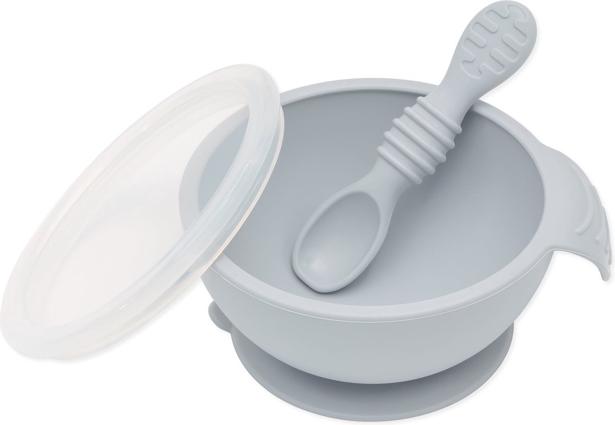 Goedkoopste Bumkins - Siliconen eerste baby eetset - Grijs