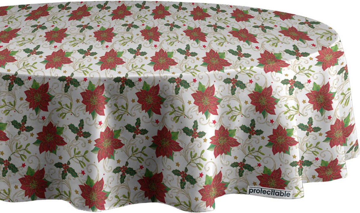 Protecttable - Rond Kerst Tafelzeil Kerstbloem Rood Ø138cm - Tafelkleed Afwasbaar - Kunststof