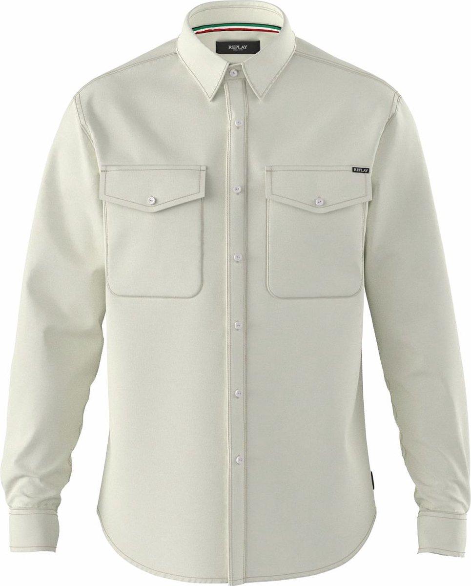 Replay Heren Overhemd WHITE COTTON TWILL regular fit Wit M Volwassenen