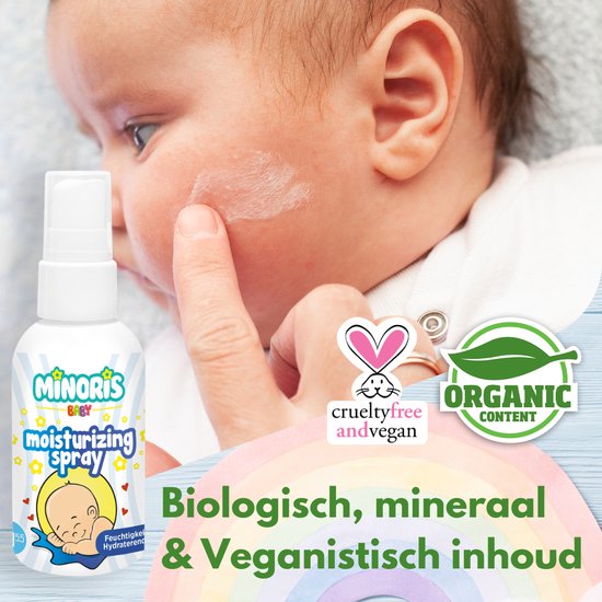 Minoris Baby Hydraterende Spray | Biologisch, Op Waterbasis, Dermatologisch Getest | Met Sheaboter, Kamille, Ceramiden | pH 5.5, Hypoallergeen, Niet-Vettig, Kalmerend, Diepe Hydratatie | 100 ml
