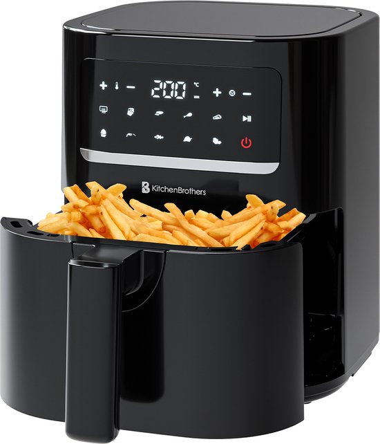 KitchenBrothers Airfryer - 3,3L - 1400W - Heteluchtfriteuse - 50ºC tot 200ºC - Compact - 10 Kookprogramma's - Zwart