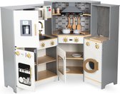 Mamabrum Houten kinderkeuken 3+, groot, interactief kinderfornuis XXXL met led-verlichting, keukenset met wasmachine, oven, vaatwasser, afzuigkap, ijsblokjesmachine en pannen