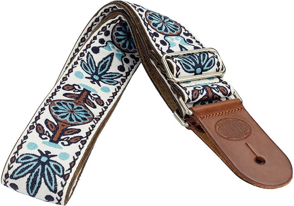 Gitaarband - Gaucho GST-1180-1 - Jacquard weefsel - 2 inch - Wit/Blauw