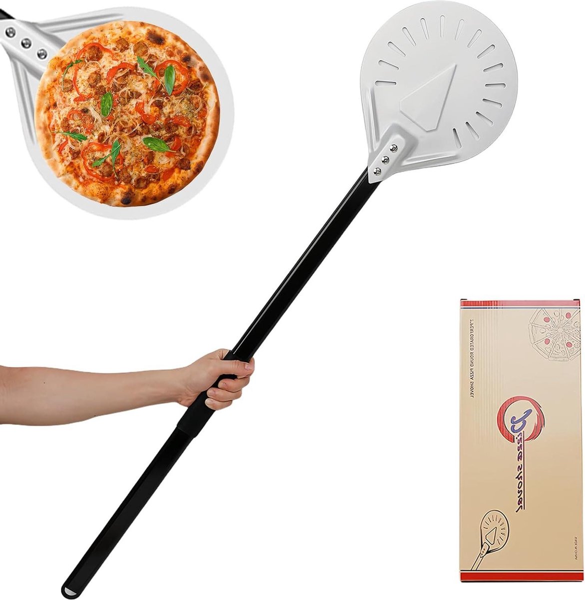 Premium geperforeerde pizzaschuiver - 7 inch - 80 cm lange handgreep