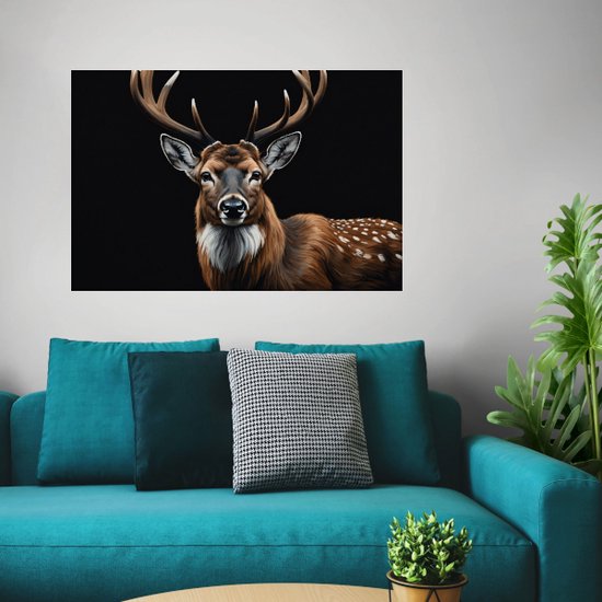 Peinture sur verre cerf avec fond noir - Peintures sur verre cerf - Peinture sur verre Animaux - Décoration murale moderne - Peinture sur verre acrylique - Oeuvre peinture verre acrylique 90x60 cm