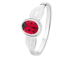foto van Lucardi Kinder Zilveren kinderring rood lieveheersbeestje - Ring - 925 Zilver - Zilverkleurig - 15 / 47 mm