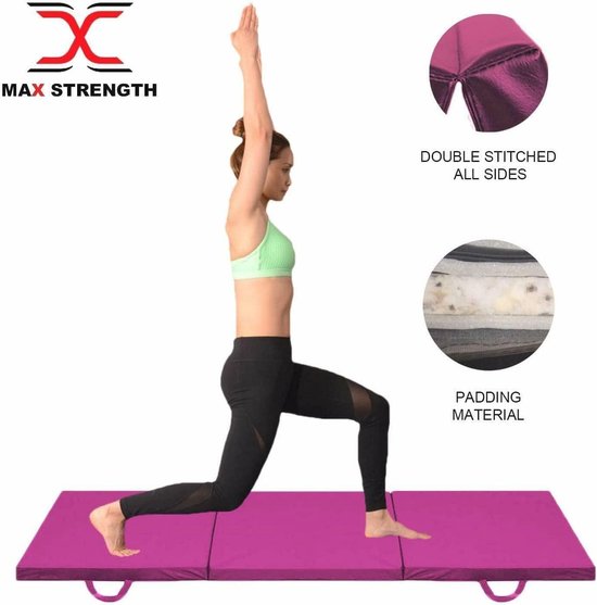 Opvouwbare Gymnastiekmat - 1,8m lang - Antislip - 5 cm Dikke Schuim - Zacht PU-leer - Draaggrepen - Voor Yoga en Pilates — afbeelding 5